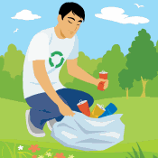 Man bagging litter in the park